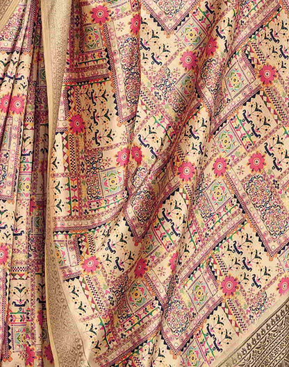 Cream Silk Printed Saree