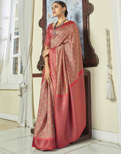 Orange Silk Printed Saree