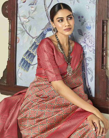 Orange Silk Printed Saree