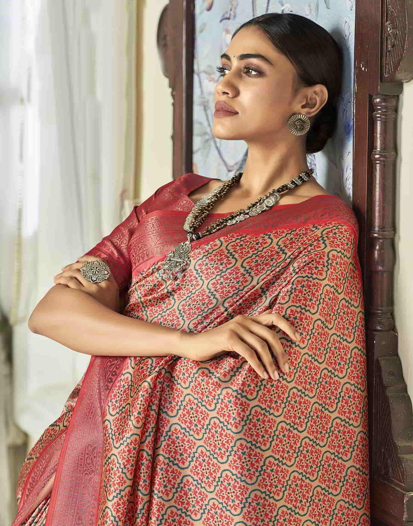 Orange Silk Printed Saree