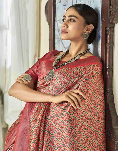 Orange Silk Printed Saree