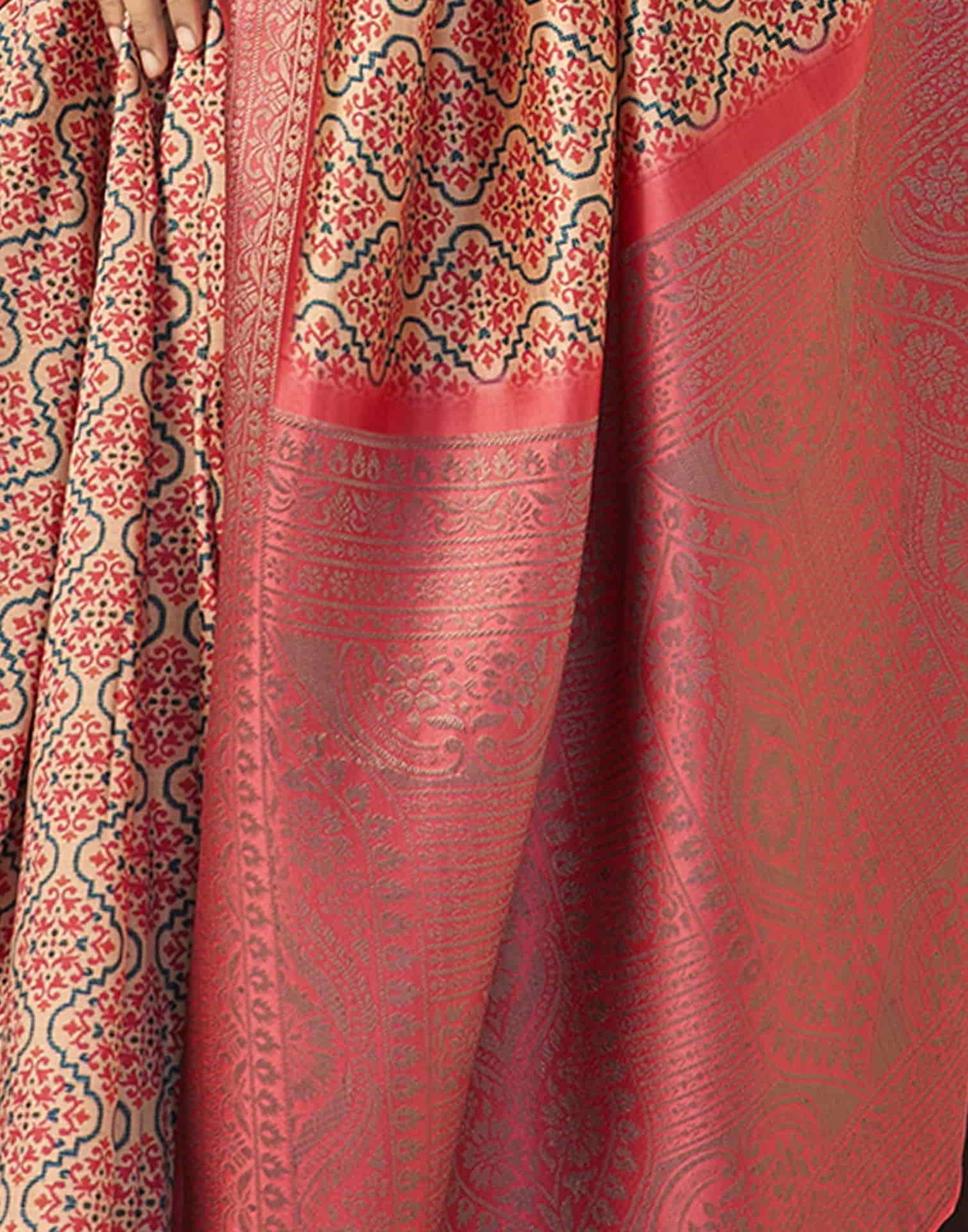 Orange Silk Printed Saree