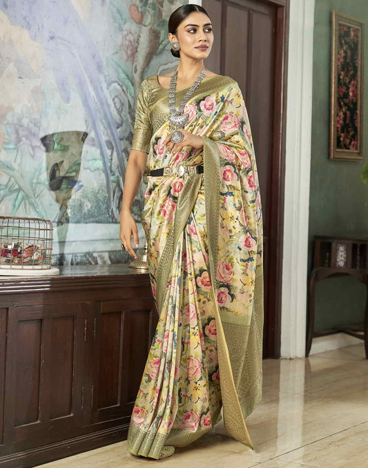 Multicoloured Silk Printed Saree