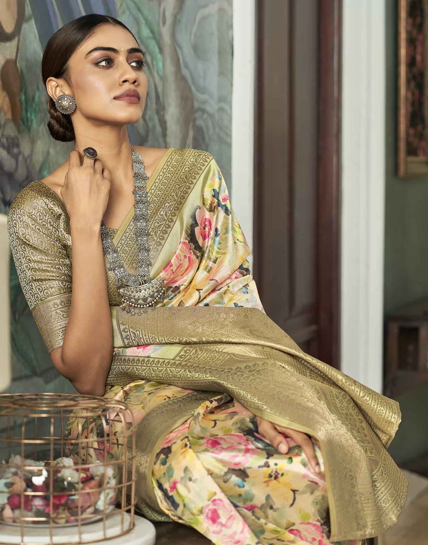 Multicoloured Silk Printed Saree