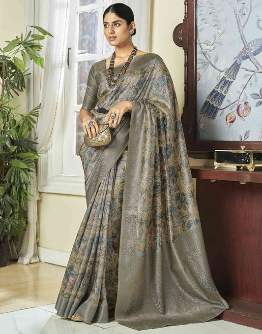 Beige Silk Printed Saree