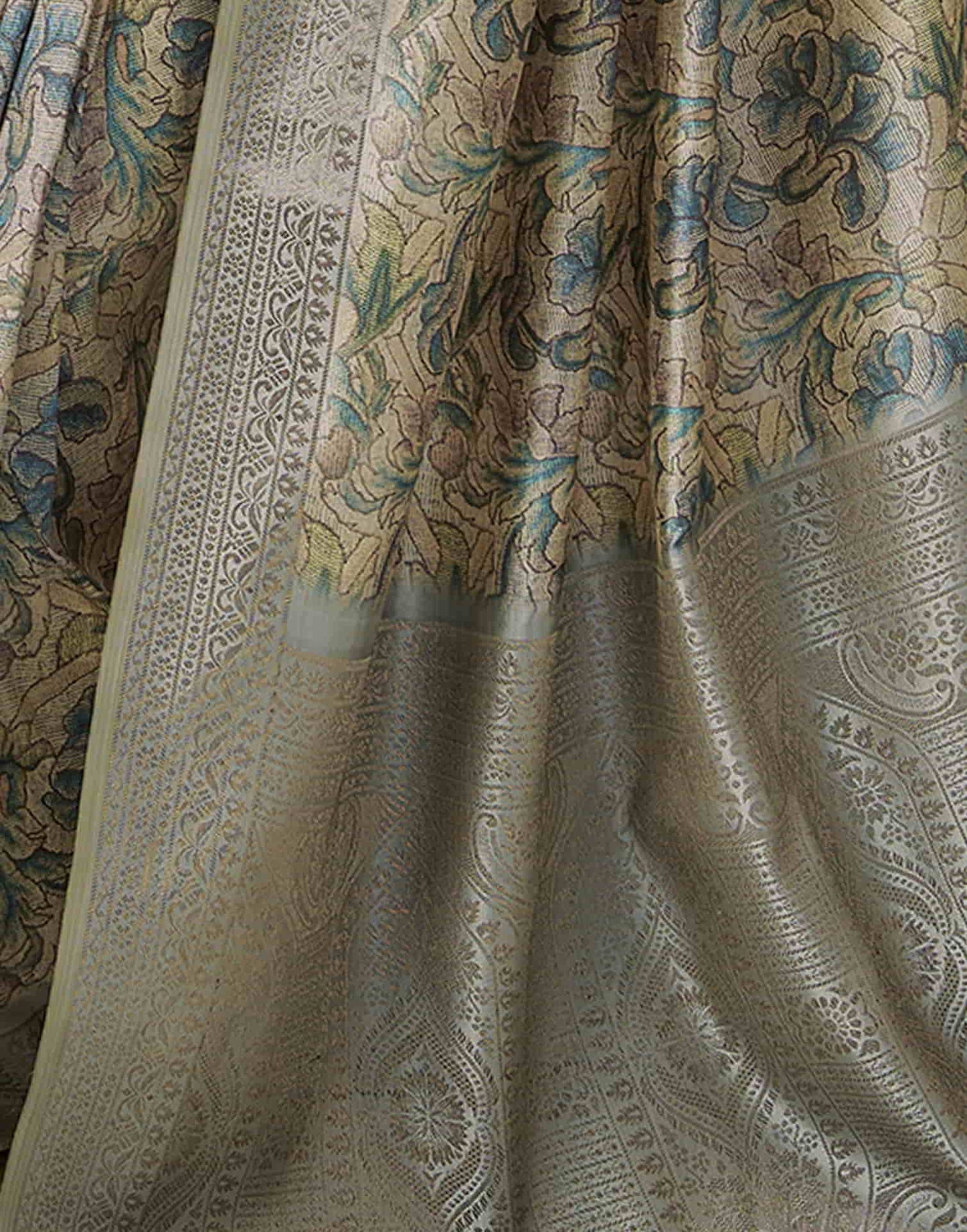 Beige Silk Printed Saree