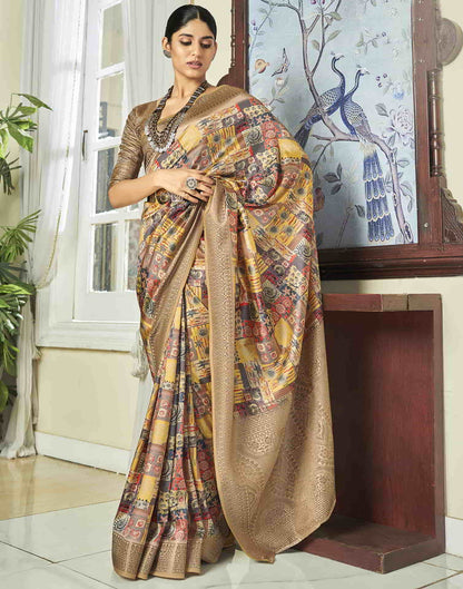 Yellow Silk Printed Saree