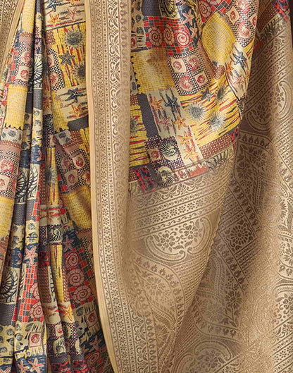 Yellow Silk Printed Saree