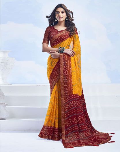 Yellow Bandhani Chiffon Saree