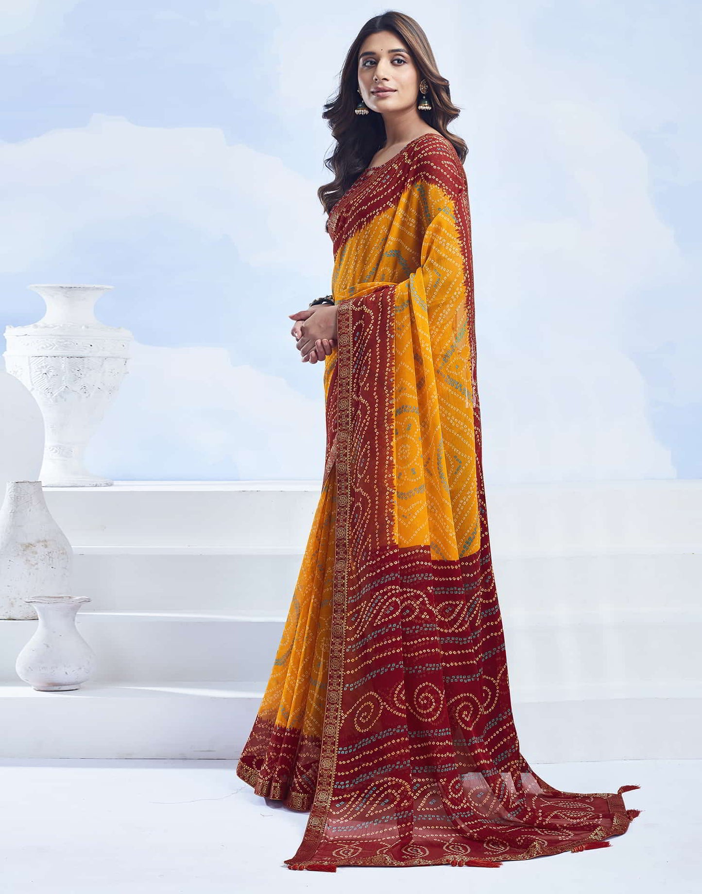 Yellow Bandhani Chiffon Saree