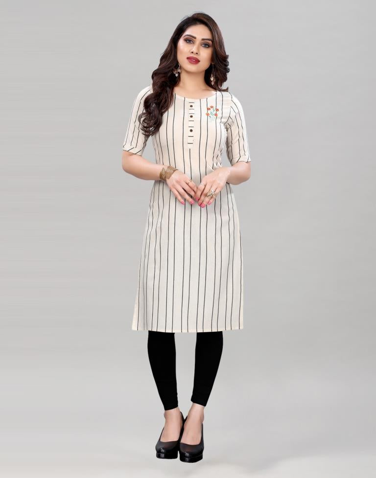 White Self Woven Cotton Kurti | Leemboodi