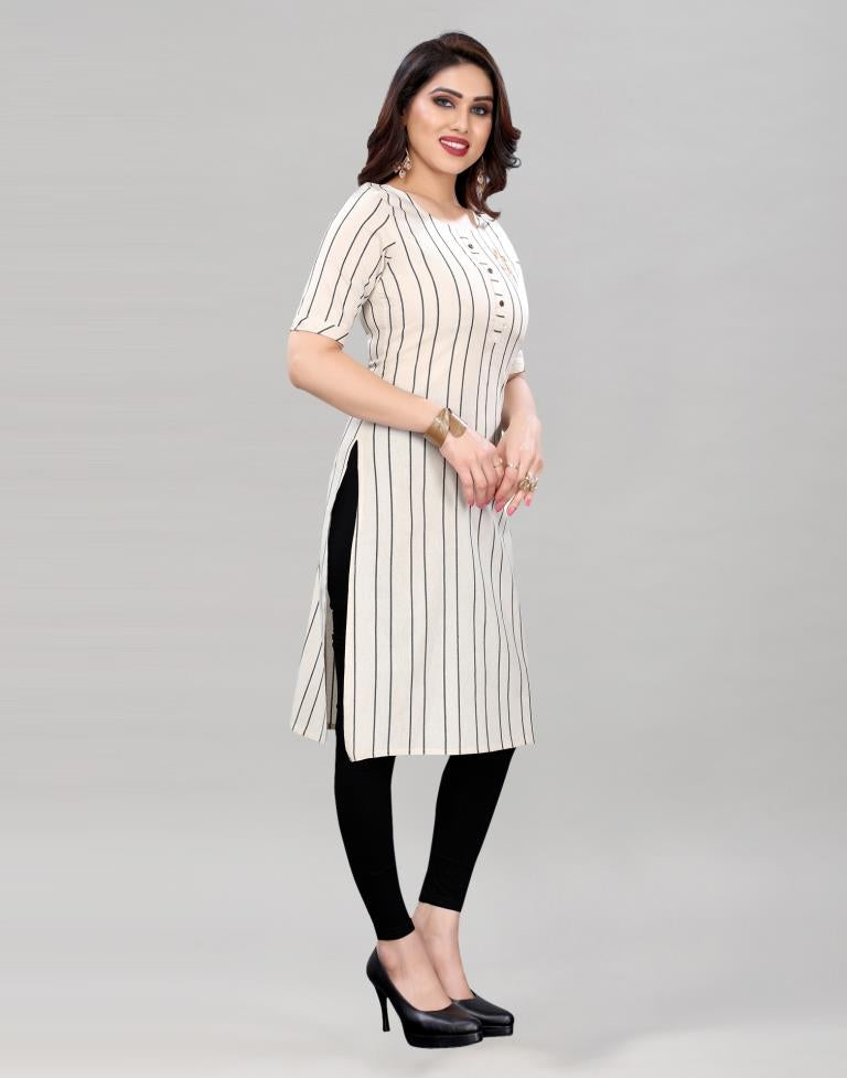 White Self Woven Cotton Kurti | Leemboodi