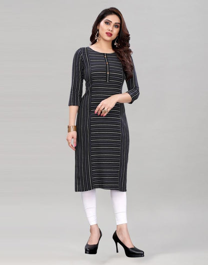 Black Self Woven Cotton Kurti | Sudathi