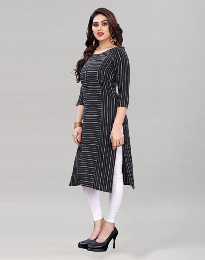 Black Self Woven Cotton Kurti | Sudathi