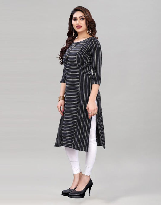 Black Self Woven Cotton Kurti | Sudathi