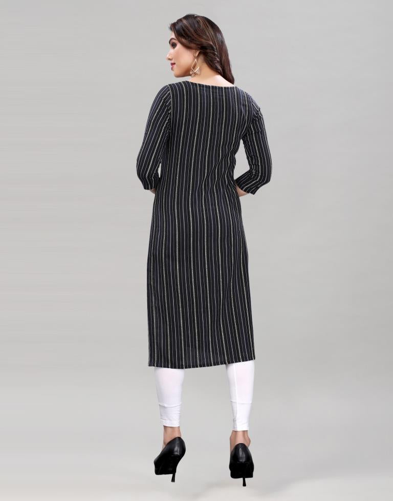 Black Self Woven Cotton Kurti | Sudathi