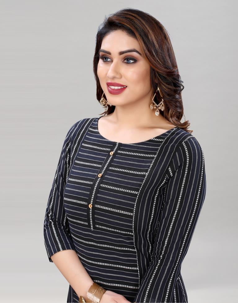 Black Self Woven Cotton Kurti | Sudathi