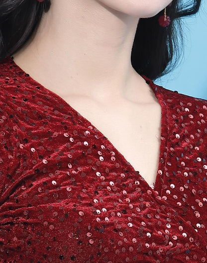 Red Partywear sequin Gown | Sudathi