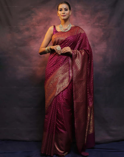 Wine Banarasi Silk Woven Saree