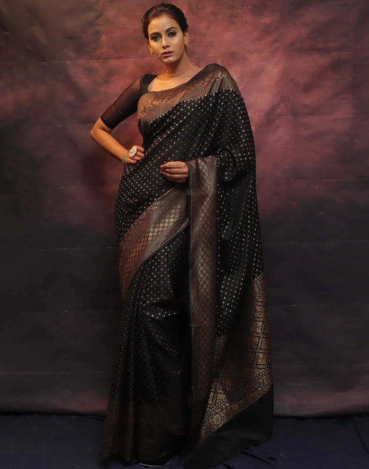 Black Banarasi Silk Woven Saree