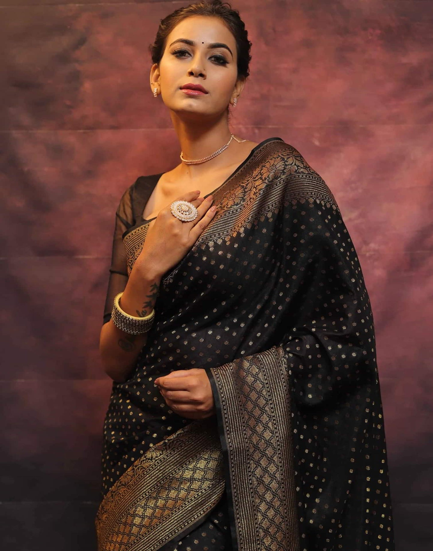 Black Banarasi Silk Woven Saree