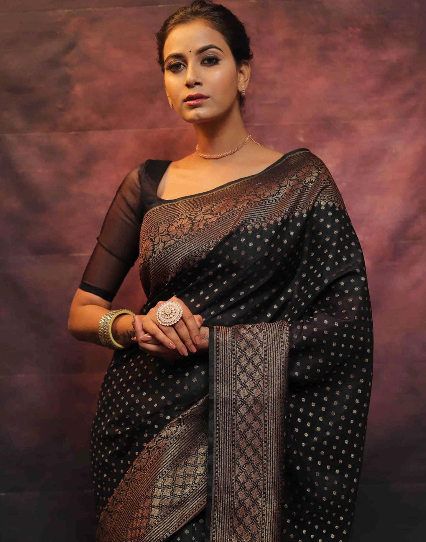 Black Banarasi Silk Woven Saree