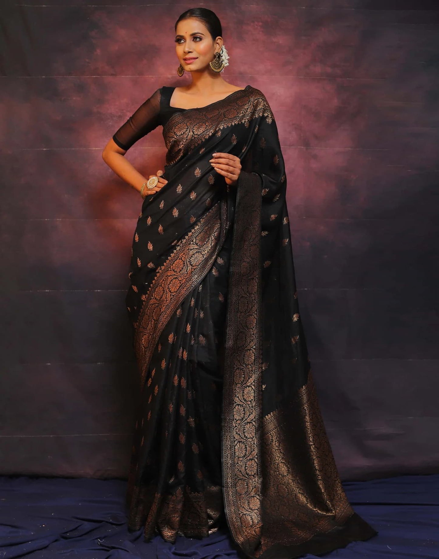 Black Banarasi Silk Woven Saree