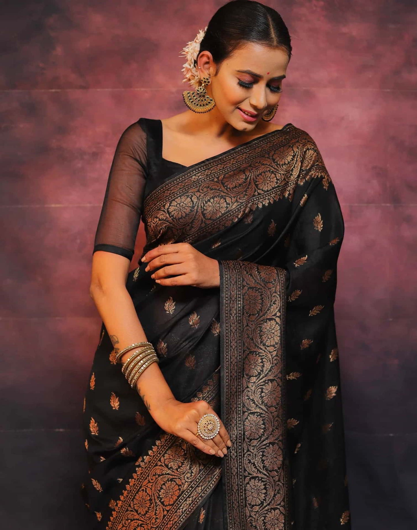 Black Banarasi Silk Woven Saree