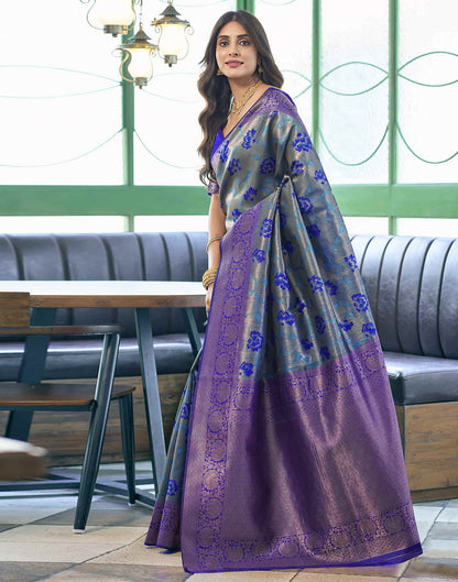 Blue Banarasi Silk Woven Saree