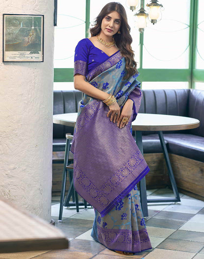 Blue Banarasi Silk Woven Saree