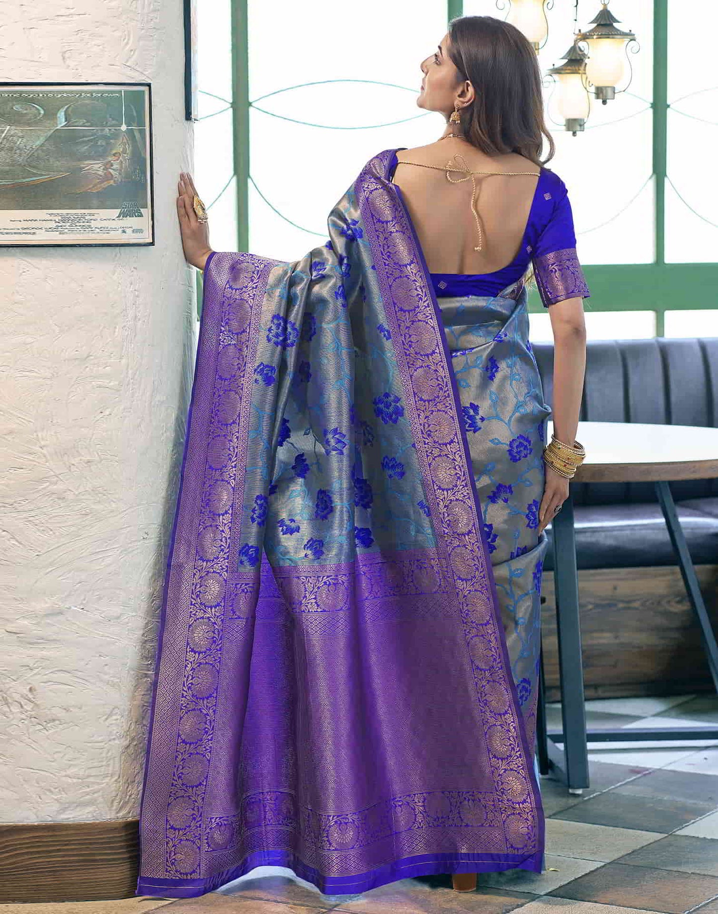 Blue Banarasi Silk Woven Saree