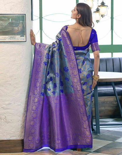 Blue Banarasi Silk Woven Saree