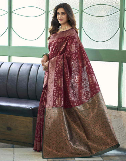 Dark Red Banarasi Silk Saree