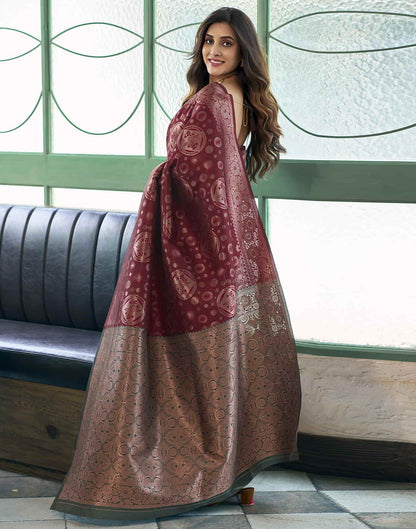 Dark Red Banarasi Silk Saree