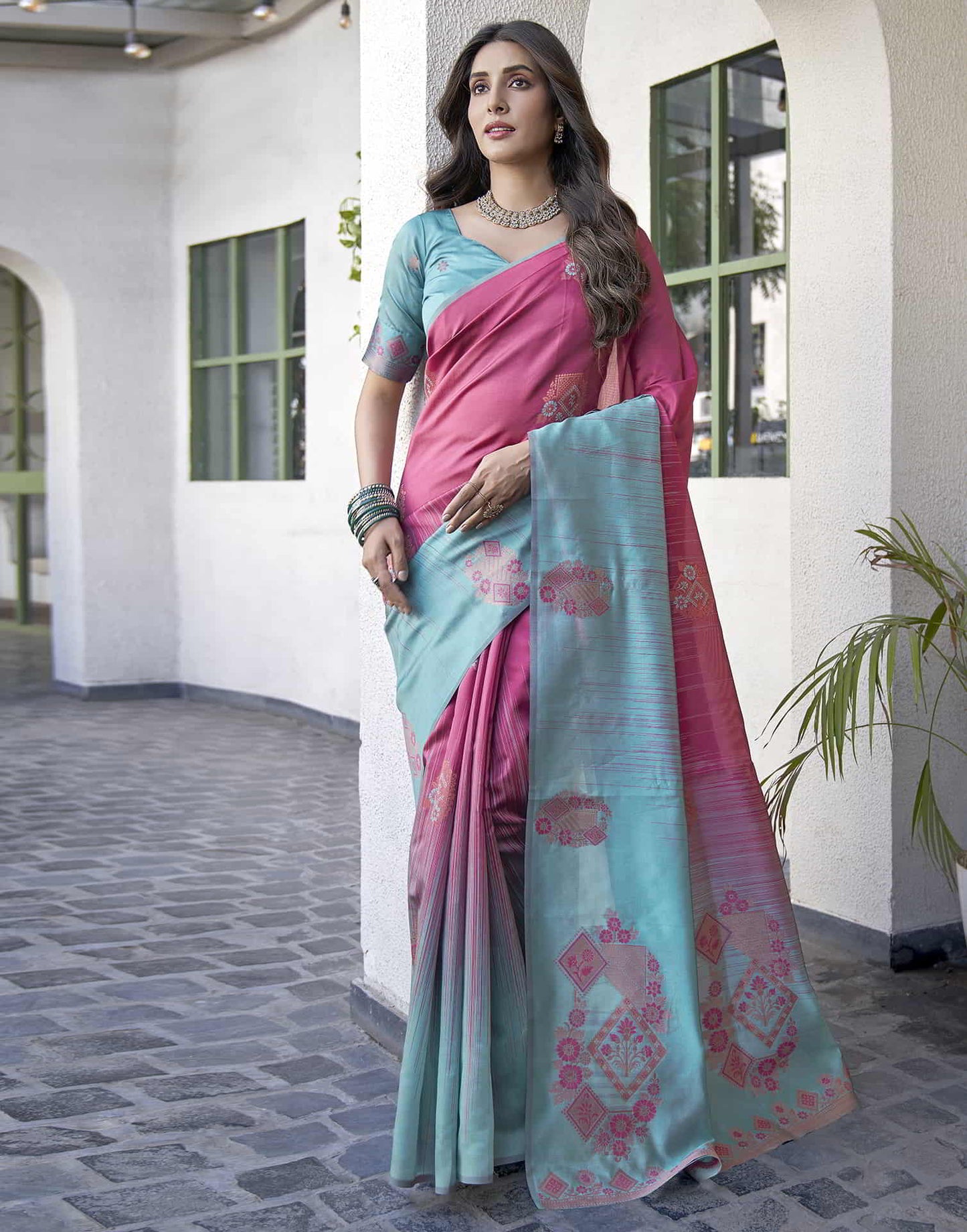 Pink Banarasi Silk Woven Saree