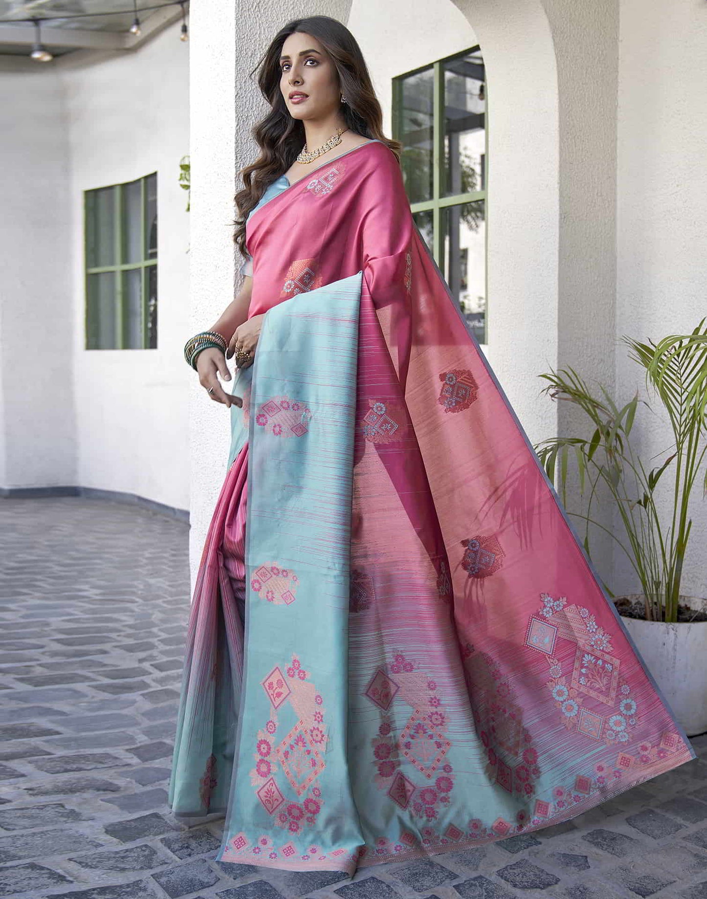 Pink Banarasi Silk Woven Saree