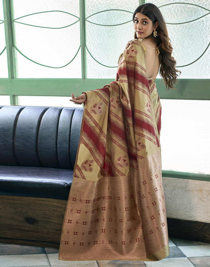 Beige Banarasi Silk Woven Saree