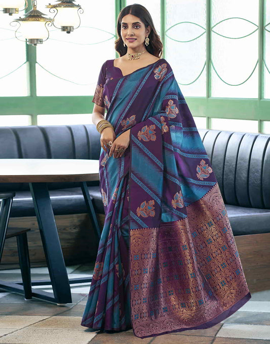 Purple Banarasi Silk Woven Saree