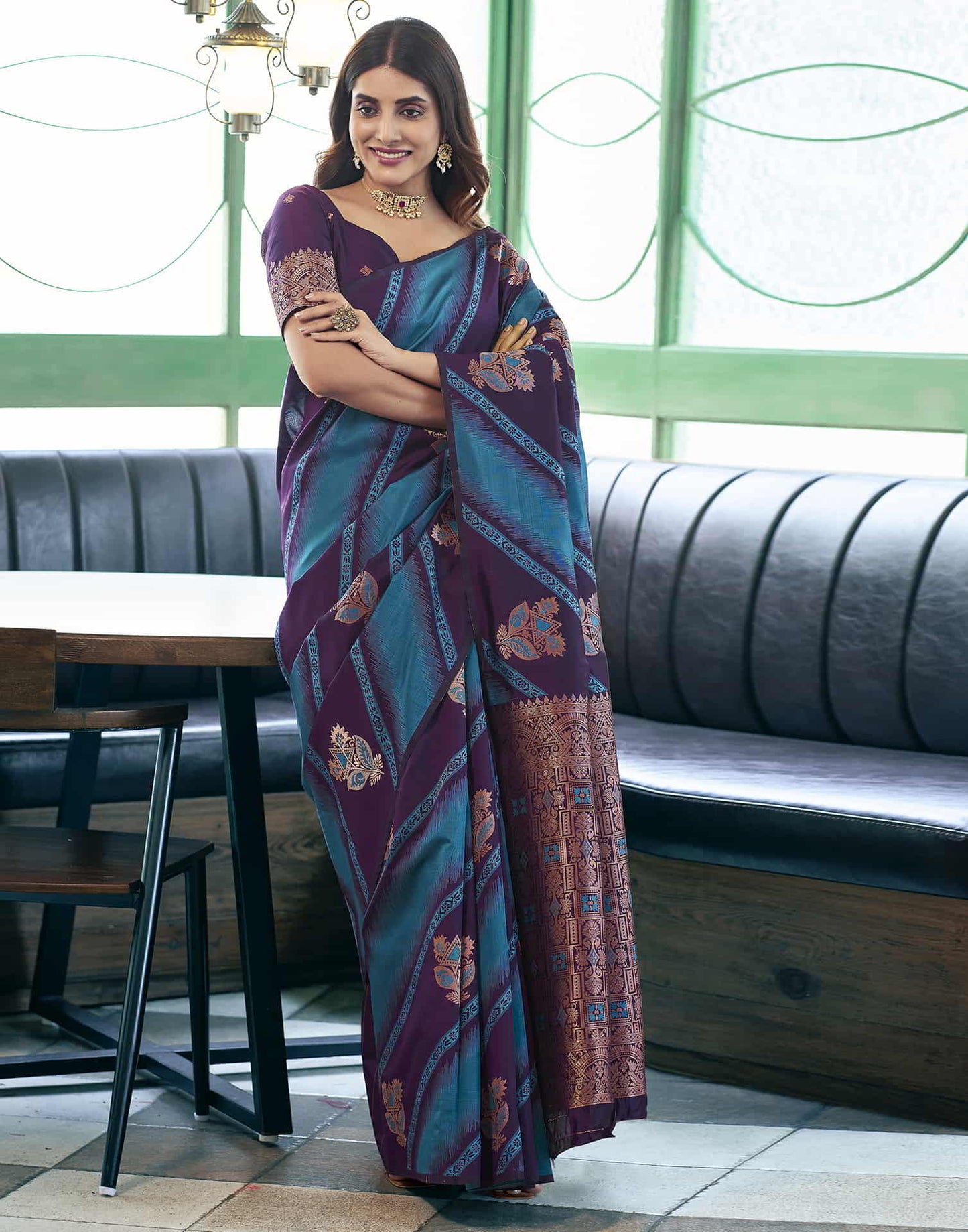 Purple Banarasi Silk Woven Saree