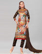 Brown Cotton Printed Embroidered Unstitched Salwar Suit | Sudathi