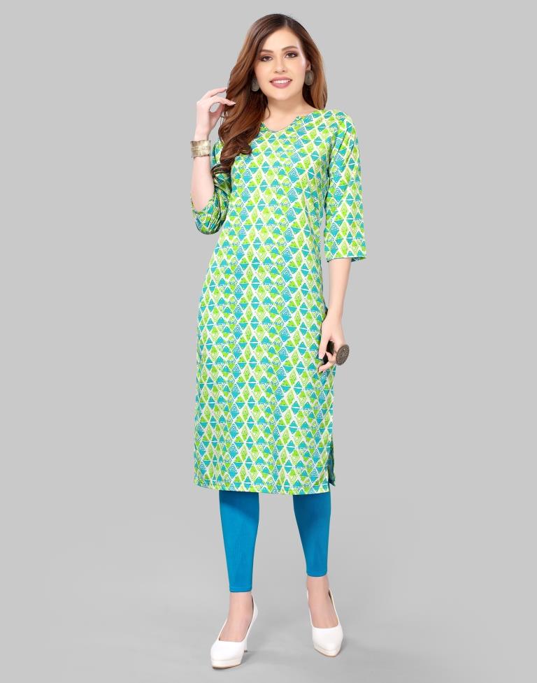 Parrot Green Digital Printed Crepe Kurti | Sudathi