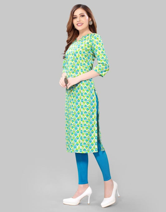Parrot Green Digital Printed Crepe Kurti | Sudathi