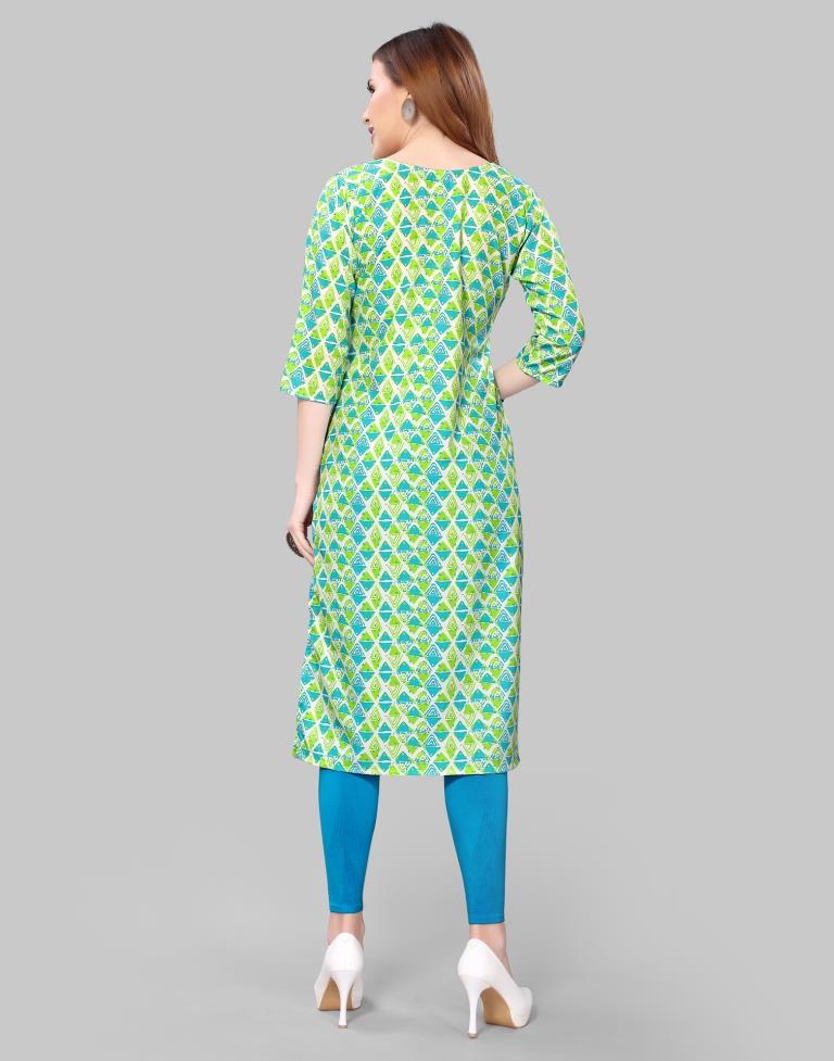 Parrot Green Digital Printed Crepe Kurti | Sudathi