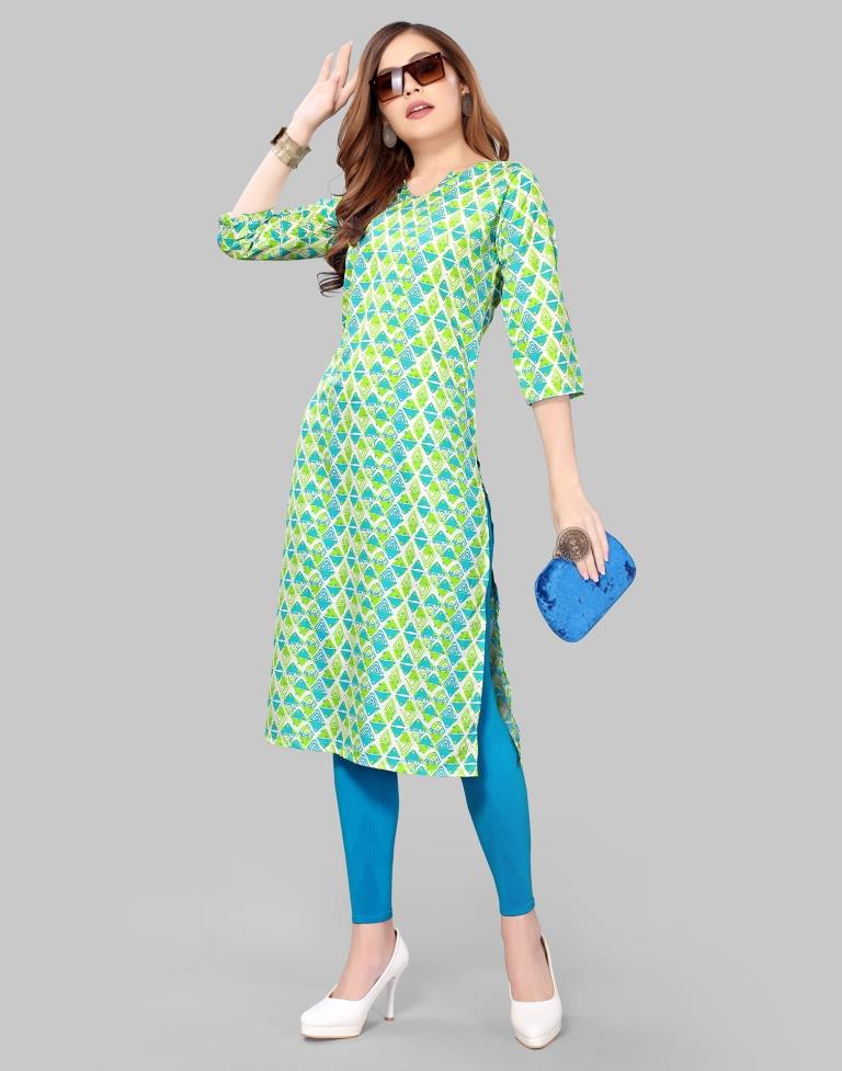 Parrot Green Digital Printed Crepe Kurti | Sudathi