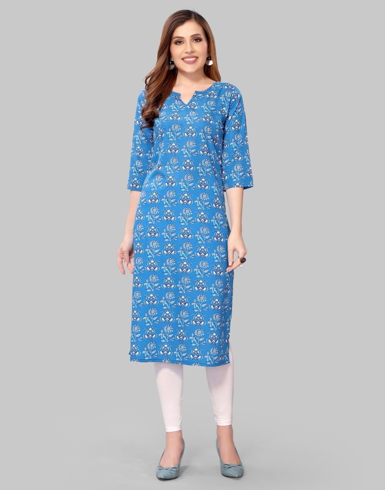 Cerilian Blue Digital Printed Crepe Kurti | Sudathi