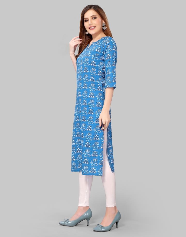 Cerilian Blue Digital Printed Crepe Kurti | Sudathi