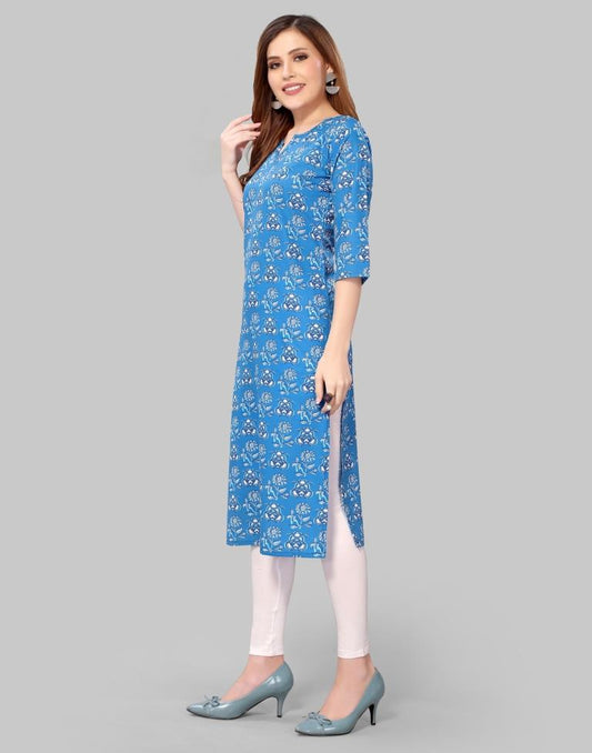 Cerilian Blue Digital Printed Crepe Kurti | Sudathi
