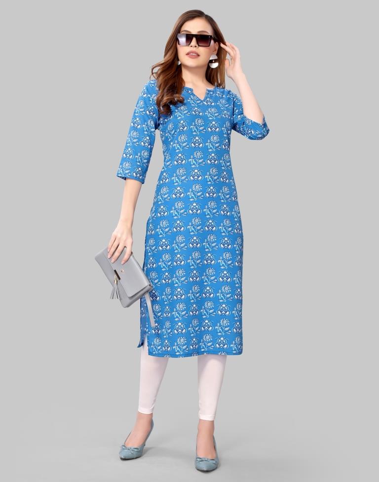 Cerilian Blue Digital Printed Crepe Kurti | Sudathi