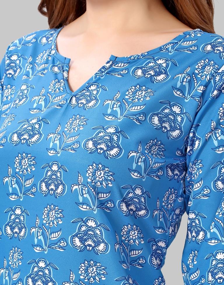 Cerilian Blue Digital Printed Crepe Kurti | Sudathi