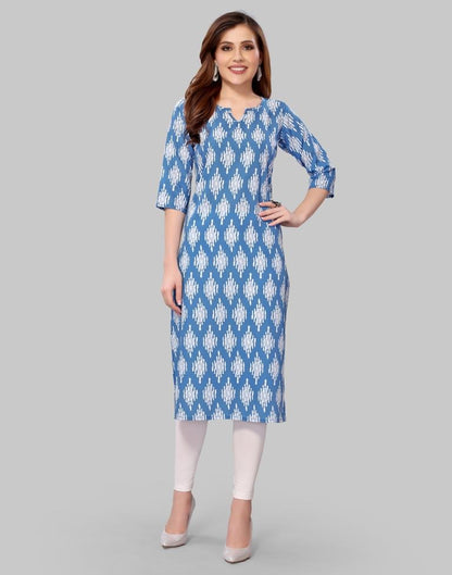 Cerilian Blue Digital Printed Crepe Kurti | Leemboodi